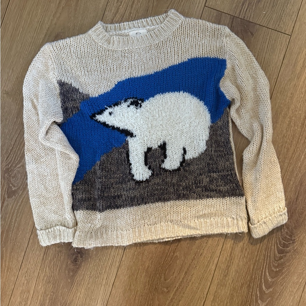 Anthropologie Pins and Needles Polar Bear Knit Sweater - Cream and Blue